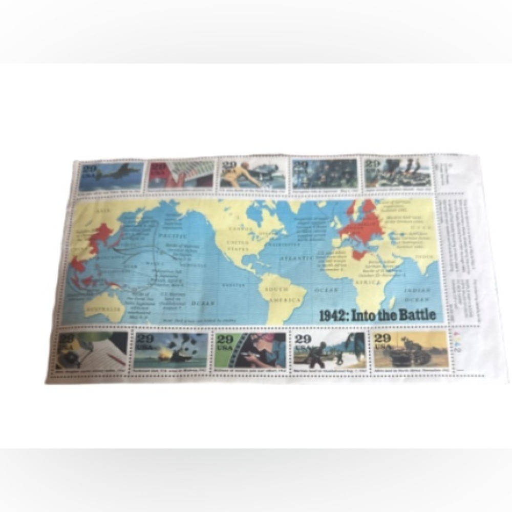 USPS 1942 Into the Battle WWII stamp sheet set of -10